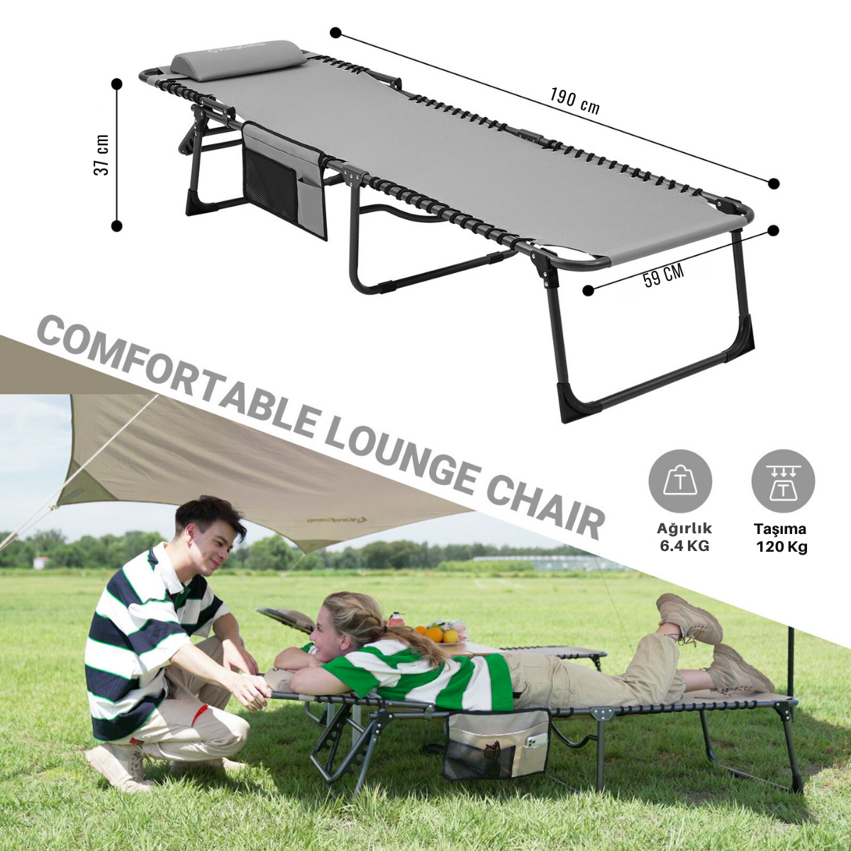 KingCamp Oversized Katlanır Kamp Şezlongu — görsel 2