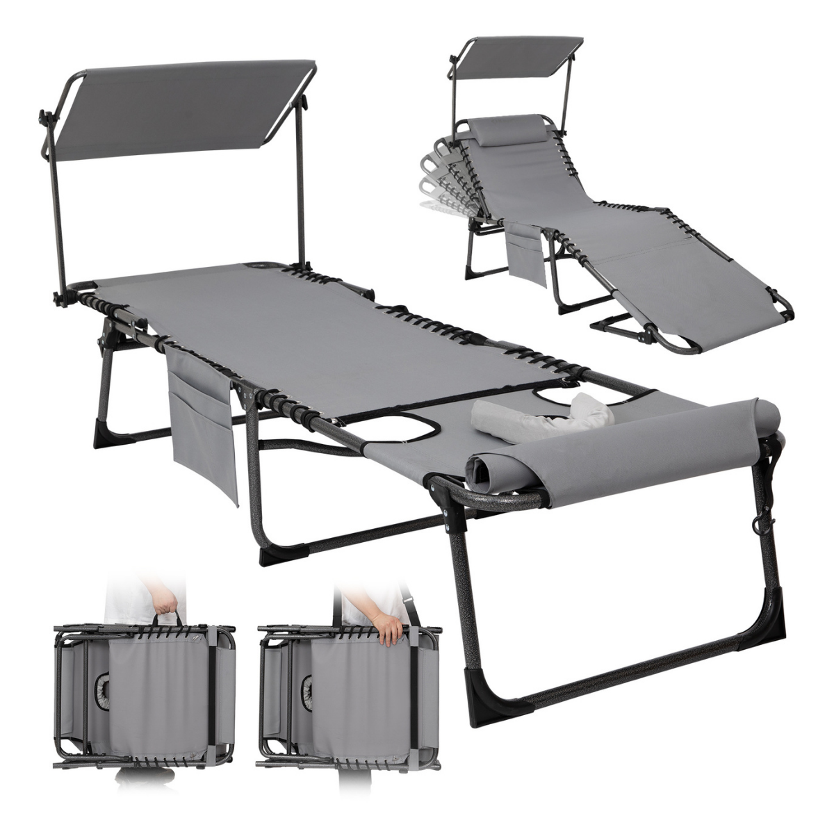 King Camp Magnolia B10 Plus Hands-Free Premium 7 Kademeli Katlanır Şezlong Grey — görsel 2