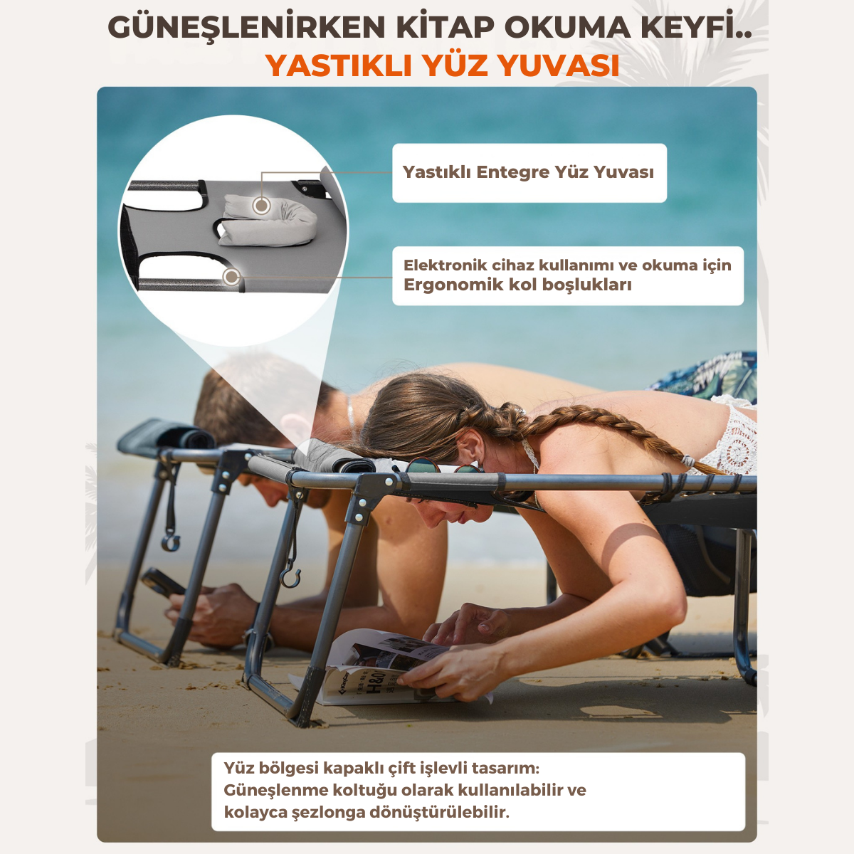 King Camp Magnolia B10 Plus Hands-Free Premium 7 Kademeli Katlanır Şezlong Grey — görsel 3