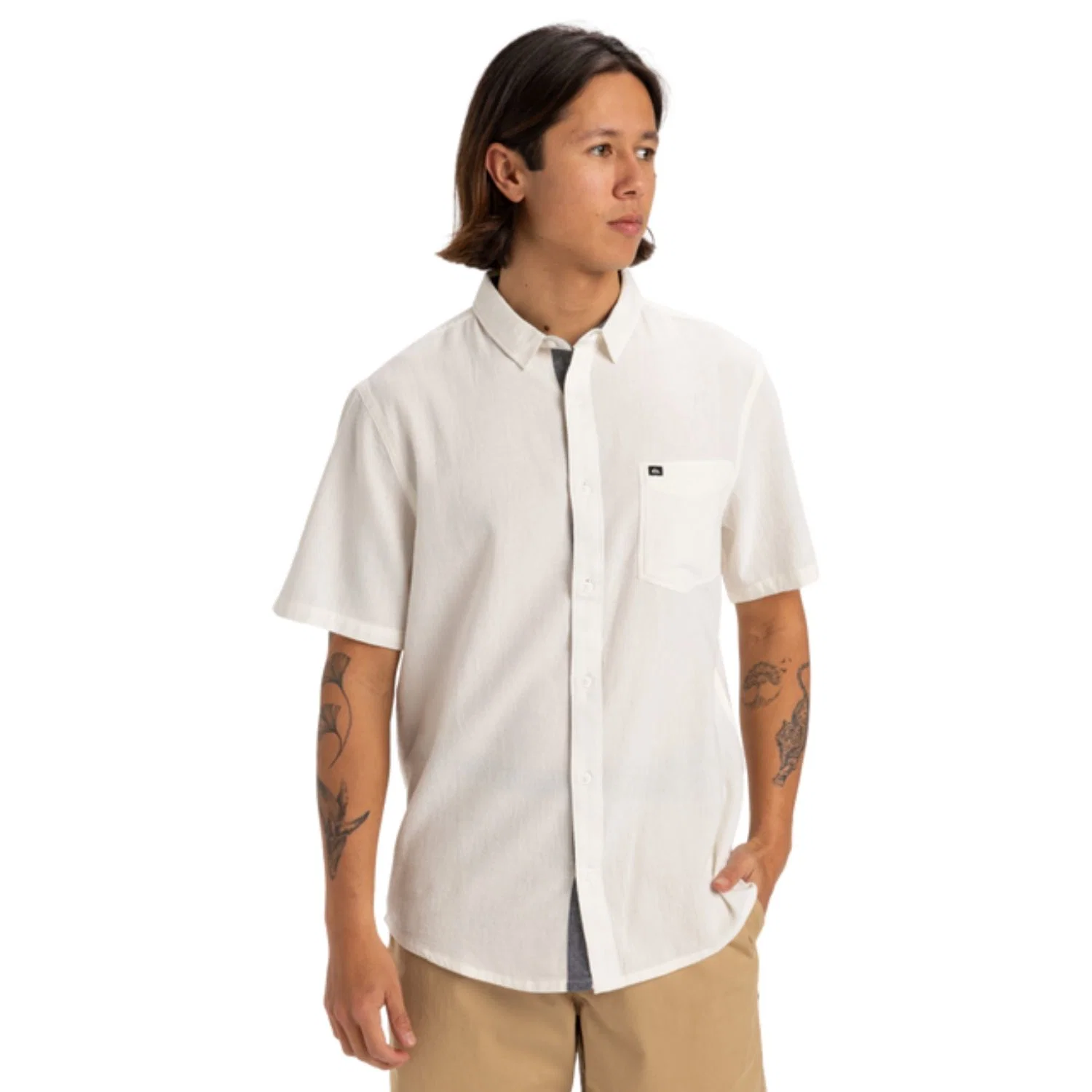 Quiksilver Time Box Erkek Beyaz Kısa Kollu Gömlek