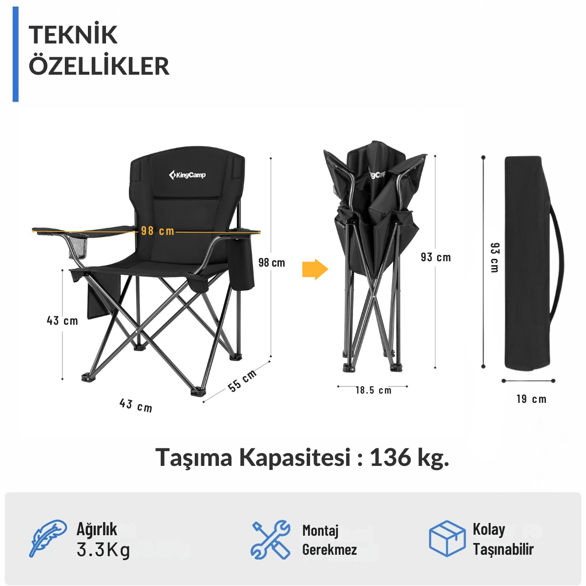 King Camp Lotus XL Cool Ice Ultra Konforlu Takviyeli Kamp Sandalyesi — görsel 2